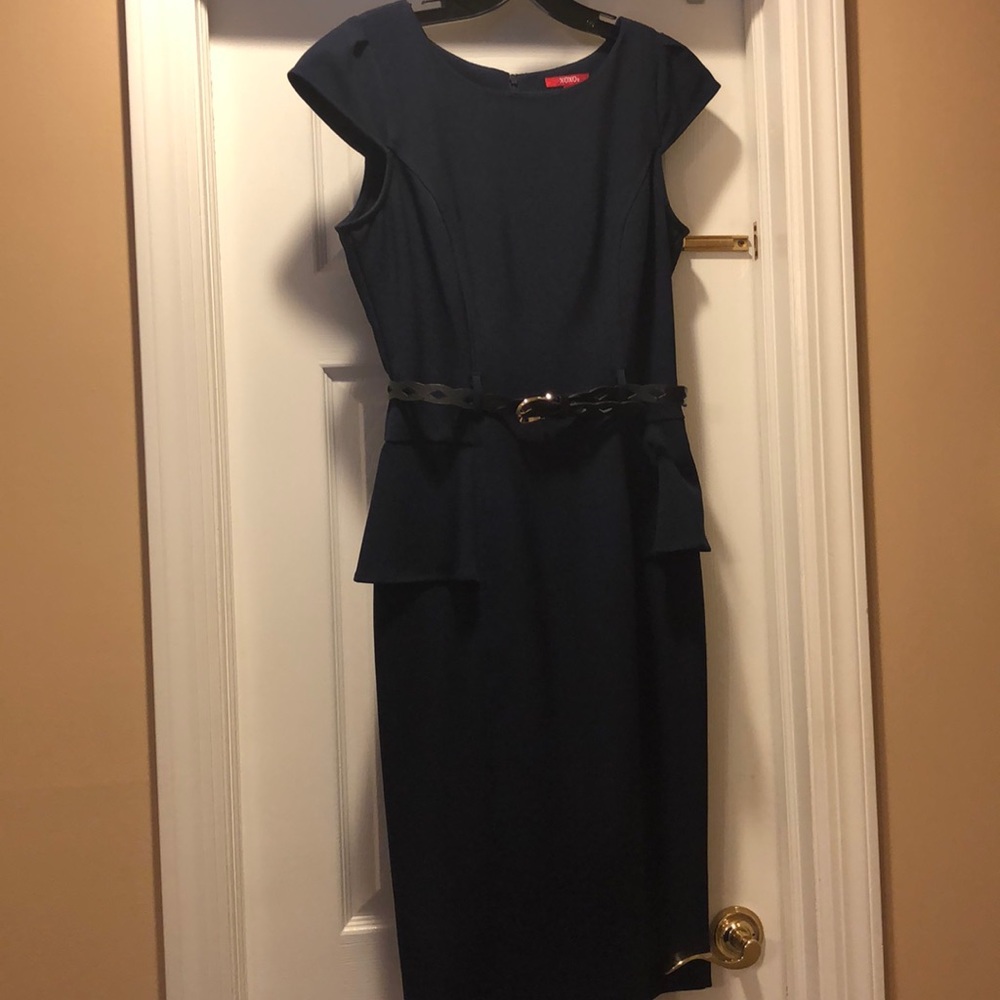 Navy blue peplum midi dress